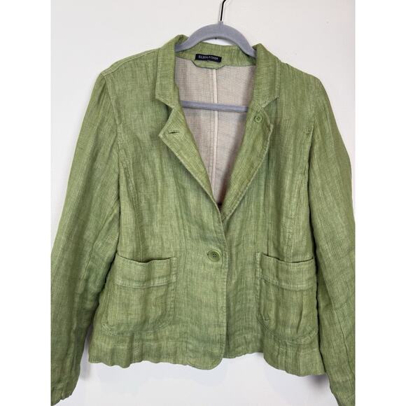 EILEEN FISHER 100% Linen Blazer Jacket Lime Green Women’s Medium Cottage - Picture 2 of 10